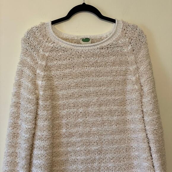 Anthropologie S knit sweater stripe neutral fuzzy knit off-white boho chic cozy - Picture 2 of 7